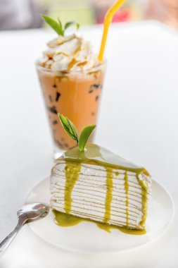 Cake with ice milk tea