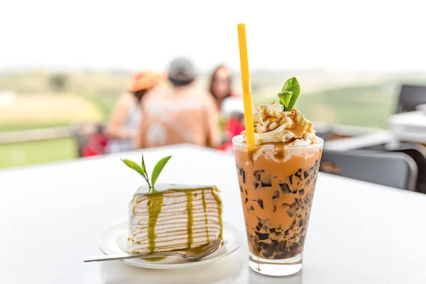 Cake with ice milk tea