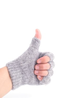 Hand in Glove showing the thumb up sign clipart