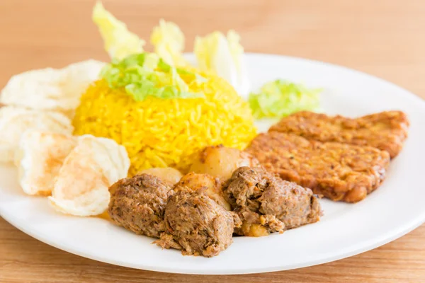 Rendang vegetariano con arroz cúrcuma , — Foto de Stock