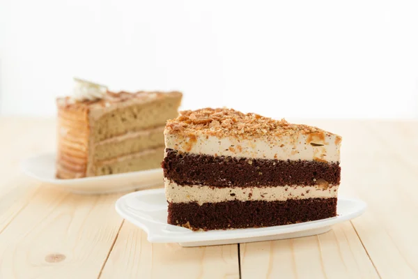 Bolo de chocolate e bolo de café — Fotografia de Stock