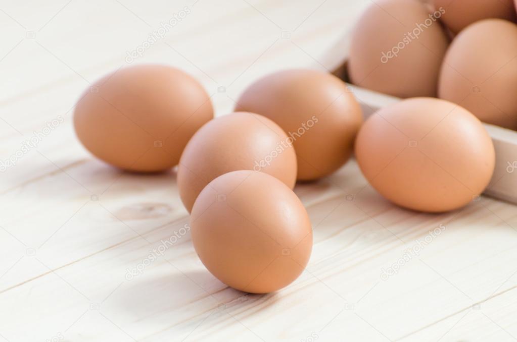 Raw eggs, selective focus