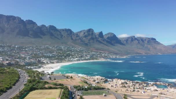 Aerial view. Summer sunny afternoon footage of spectacular scenic Clifton Beach, Lion. — Stock Video
