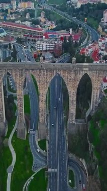 Aerial viev of Aqueduct and road traffic in Lisbon, Portugal, Europe.