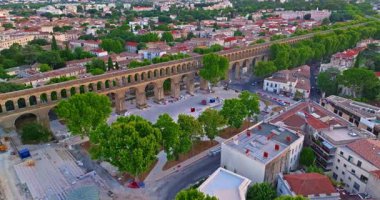Montpellier, Fransa 'nın havadan görünüşü. Montpellier şehir merkezinin havadan çekilmiş görüntüsü..