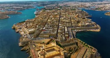 Havadan görünüşlü Valletta başkenti Malta. Panorama senglea, Birgu, Kalkara