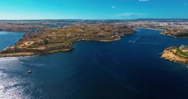 Havadan görünüşlü Valletta başkenti Malta. Panorama senglea, Birgu, Kalkara