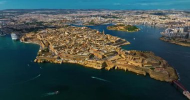 Havadan görünüşlü Valletta başkenti Malta. Panorama senglea, Birgu, Kalkara