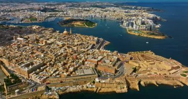 Havadan görünüşlü Valletta başkenti Malta. Panorama senglea, Birgu, Kalkara