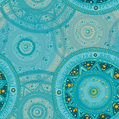 Turkuaz mandalalar çizilmiş desen