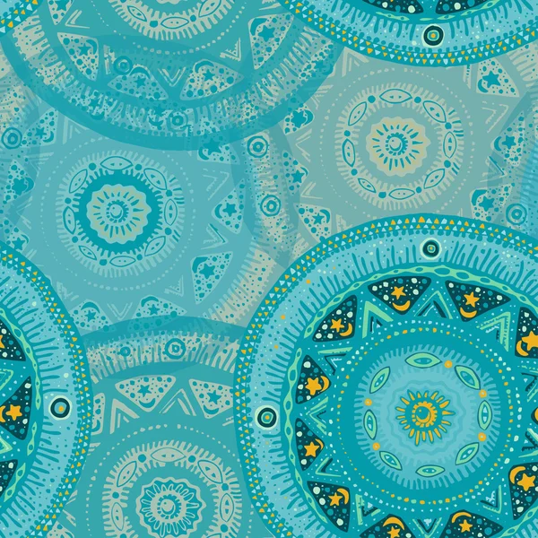Muster aus türkisfarbenen handgezeichneten Mandalas — Stockvektor