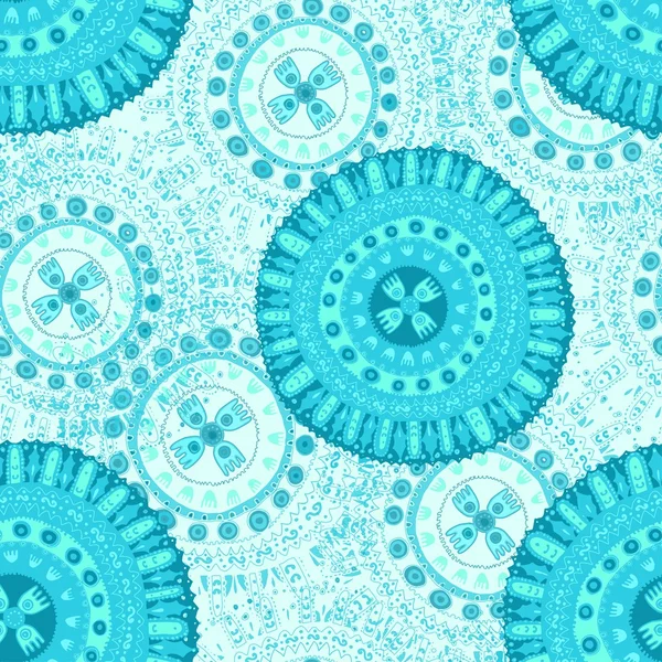 Blaues Muster mit handgezeichneten Mandalas — Stockvektor