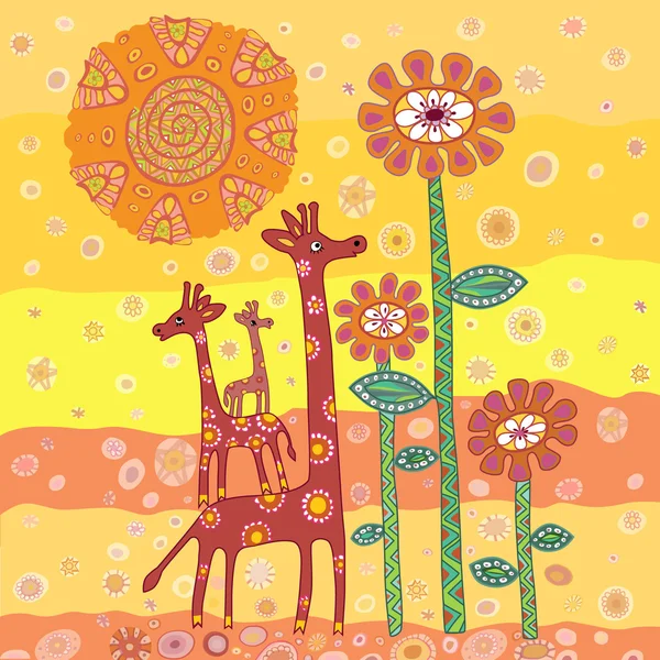 Ilustrația familiei de girafe — Vector de stoc