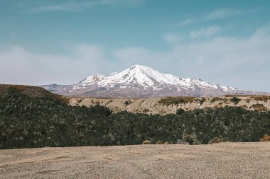 Karlı dağların muhteşem manzarası, Tongariro Ulusal Parkı, Yeni Zelanda