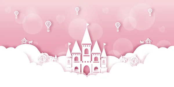 童话般的童话般的童话粉刷气球云雾独角兽南瓜马城堡运输机图解 免版税图库插图