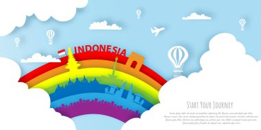 Endonezya, kağıt kesiği şeklinde, gökkuşağı şeklinde. Endonezya Vektörleri İllüstrasyonunun Simgeleri
