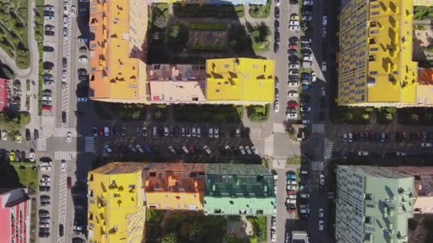 Aerial Drone Video Apartments Streets People — Stock Video