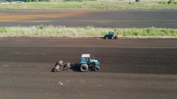 Véhicule Tracteur Agricole Sur Terrain Agricole — Video