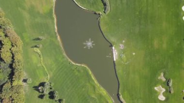 Hava görüntülü dron kamera yeşil bir alanda dönüyor. Tarım gıda üretimi, yukarıdan plantasyon, ekin hasadı dokusu