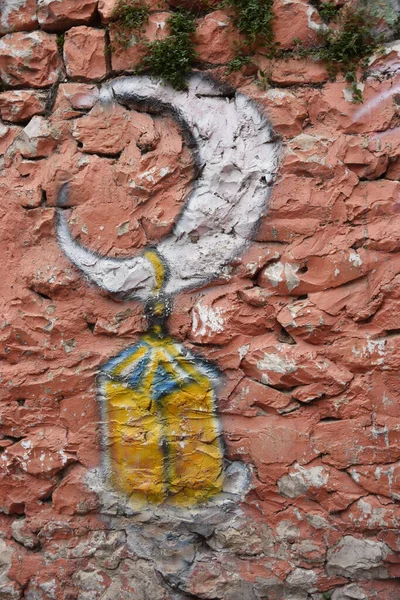 Farbige Graffiti Steinmauern Halbmondsymbol Hochwertiges Foto — Stockfoto