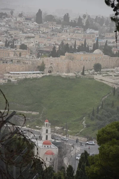 Vista Arquitetônica Paisagem Jerusalém Israel 2021 Igreja Grega Foto Alta — Fotografia de Stock