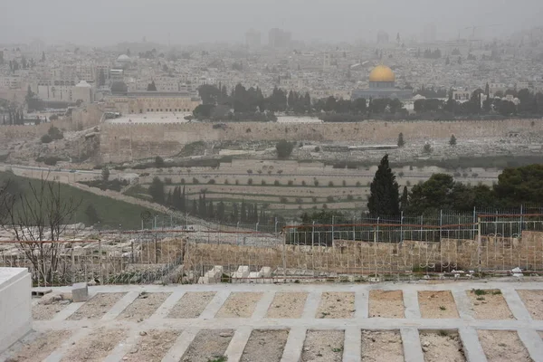 Jerusalém Israel Março 2021 Vista Cidade Velha Com Muro Cúpula — Fotografia de Stock