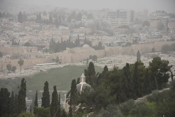 Jerusalem Israel Marts 2021 Udsigt Den Gamle Tåget Dag Høj - Stock-foto