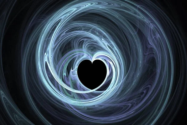 Абстрактний фон, блакитне серце мистецтво унікальна 3D ілюстрація, чорний різнокольоровий фрактальний банер композиції — стокове фото