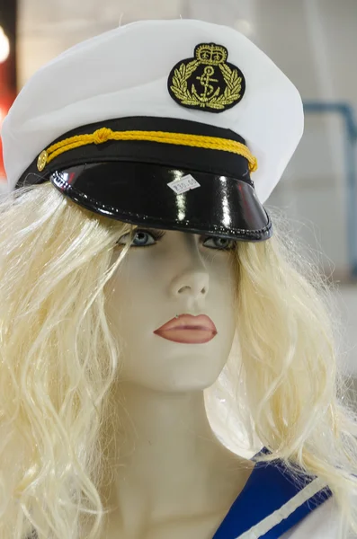 Mannequin girl blonde clothing for sailors holiday Purim Carnival — Stock Photo, Image