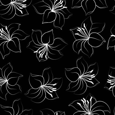 Siyah beyaz desenli ve zambak çiçekli. Kumaş ve Duvar kağıdı dekorasyonu için tasarım.