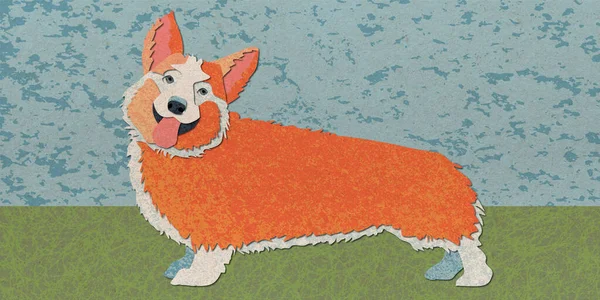 Raster Ilustração Com Imagem Cão Corgi Galês Postal Desenhado Num — Fotografia de Stock