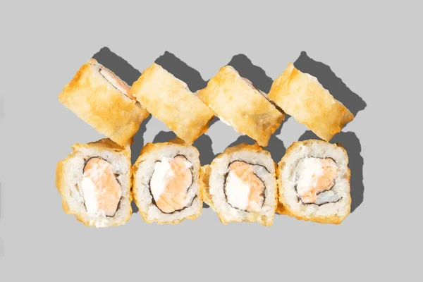 Tempura Sushi Maki Isolated Grey Background Deep Fried Sushi Roll — 스톡 사진