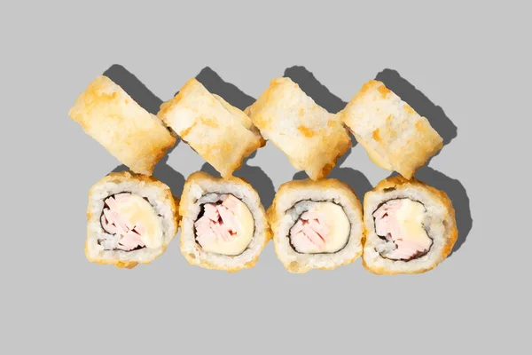 Tempura Sushi Maki Isolated Grey Background Deep Fried Sushi Roll — 스톡 사진