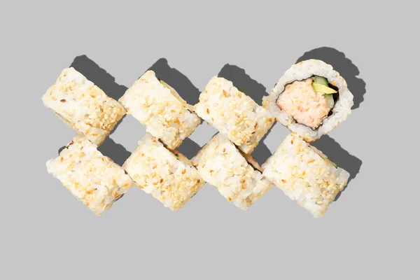 Sushi Maki Isolated Grey Background California Roll Snow Crab Avocado — 스톡 사진