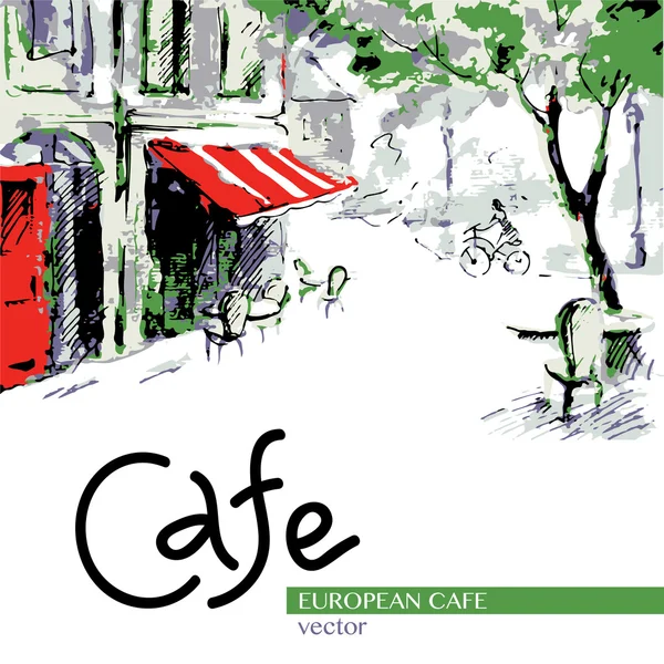 Café europeo, dibujo gráfico en color — Archivo Imágenes Vectoriales