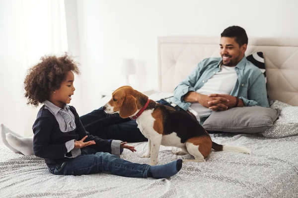 Bedtime for puppy and kids! — Stock Photo, Image