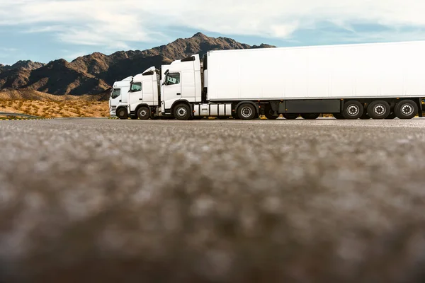 Three trucks in a row of a transporting company — Stock Photo, Image