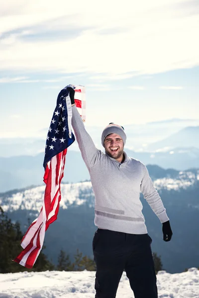 Junger Mann mit US-Fahne — Stockfoto