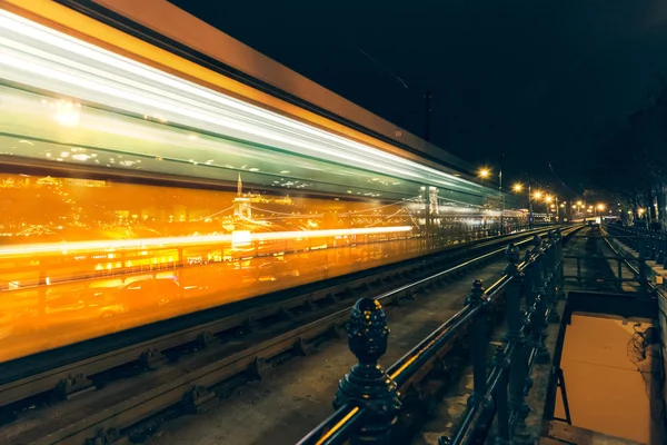 Budepest train at night — Zdjęcie stockowe