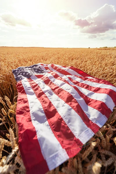US-Flagge auf Weizenfeld — Stockfoto