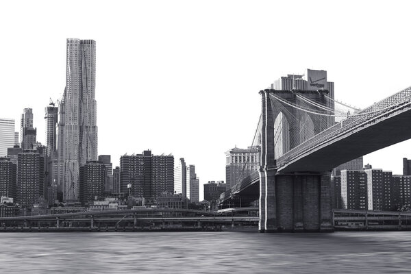View of the Manhattan and Brooklyn bridge, monochrome image, isolated from the sky.