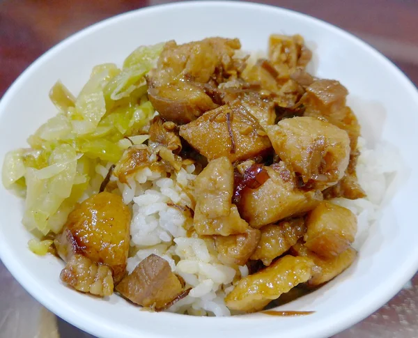 Pirinç closeup Tayvan üzerinde kızarmış domuz eti