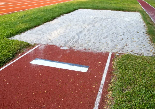 Long jump pit closeup in sports ground