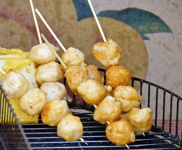 The string of fried fish balls — Stock Photo, Image