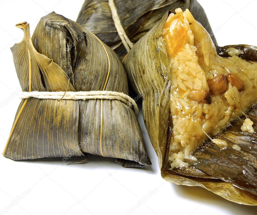 Chinese zongzi isolated on white for Dragon Boat Festival