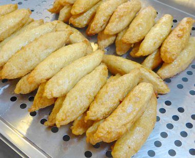 Balık Yapıştır bar, tempura closeup piyasada Tayvan.