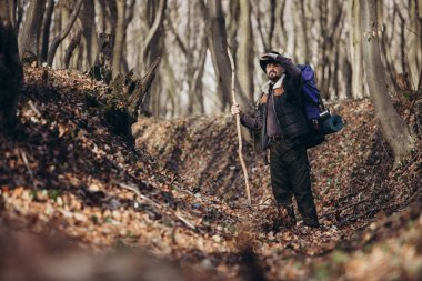 Ormanda yürüyüş yapan bir adam