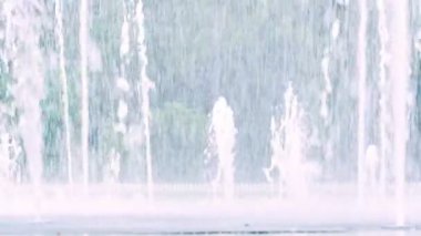 Güzel, eski bir çeşmede su püskürtüyor. Yakın plan. Güneşli bir yaz gününde parkta ağır çekimde çekim yapmak. renk