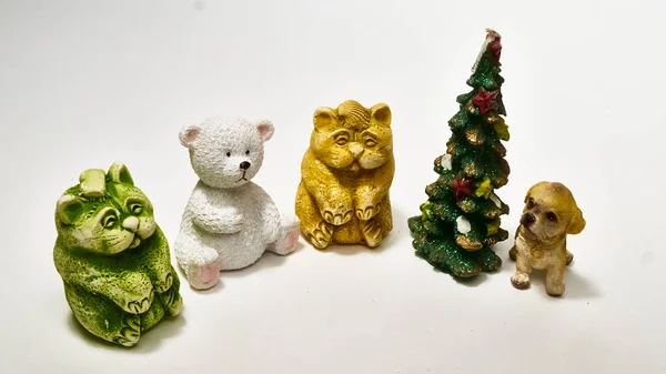 Decoraciones Navidad Forma Animales Que Sientan Alrededor Árbol Navidad Juguete — Foto de Stock