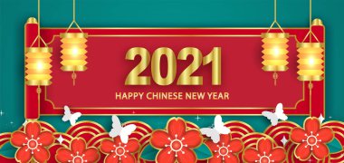 Çin Yeni Yılı 2021 Öküz Bayrağı .